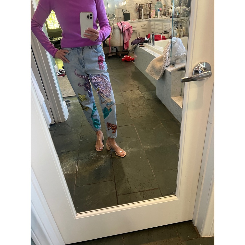 Topshop Mermaid Sequin Jeans Light Wash Ocean/Sea Life  Whimsical Art to Wear - Picture 13 of 15